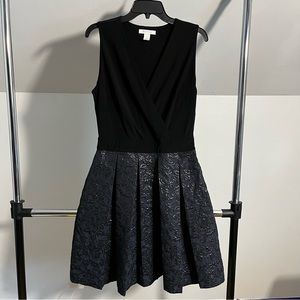 White House Black Market Dress Black with Blue Brocaded Skirt - size 8